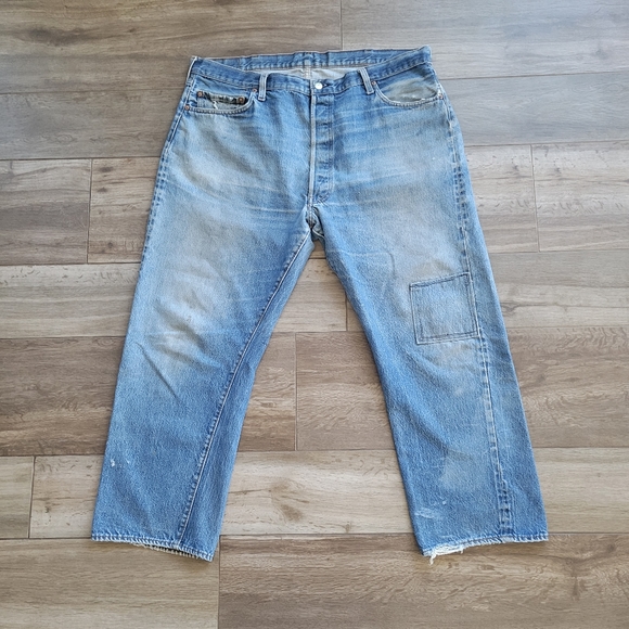 Vintage Levis 501 Blue Button Fly Jeans USA Made 32x32 Distressed Redline - Picture 2 of 11